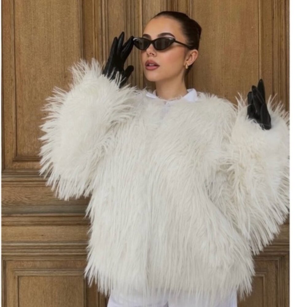 Zara White Faux Fur Jacket - Picture 4 of 8